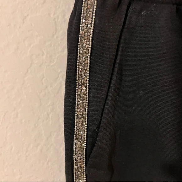 Zara Z1975 Black Joggers Shimmer Side Stripe Detail Drawstring Waist Size M - Picture 4 of 7
